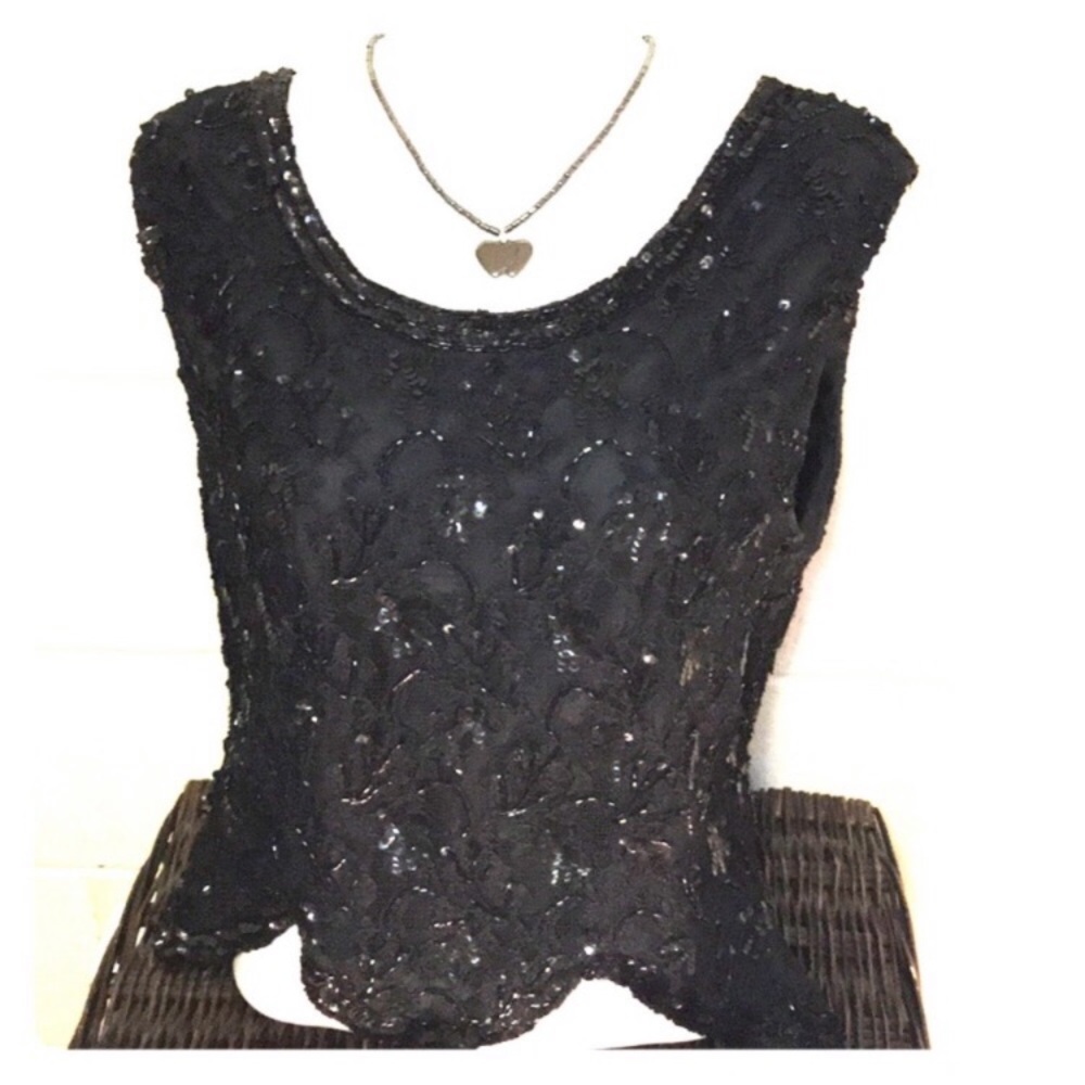 Joseph Ribcoff beaded formal tank in black L